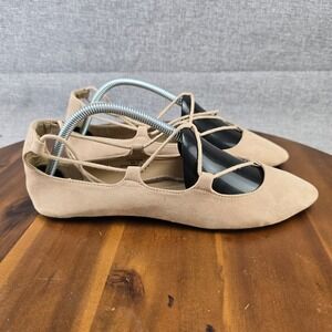 Farah‎ Ballet Flats Pointed Toe Lace Up Casual Shoes Women's Size 10 Beige